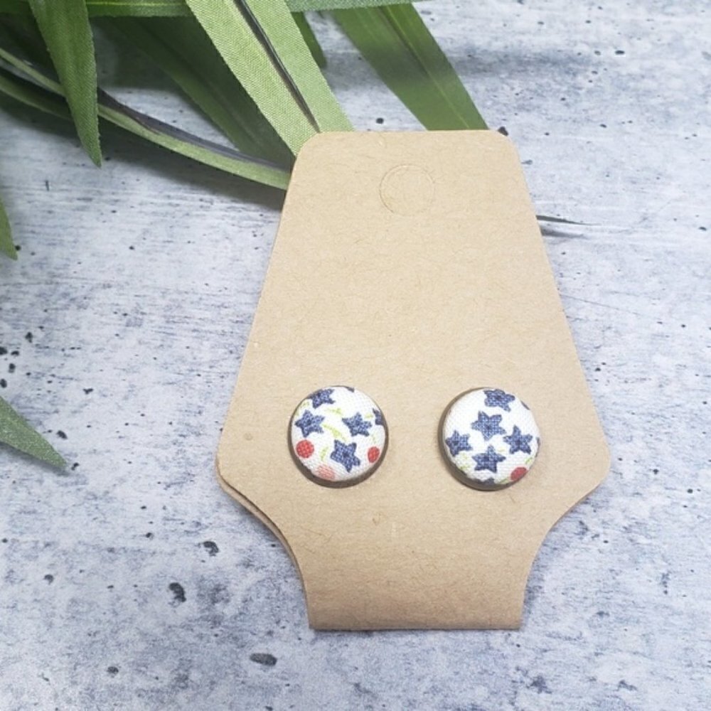 New Handmade Blue Star Button Stud Earrings